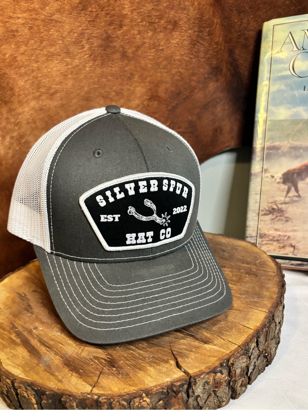 Silver Spur Hat Co Trucker Hat | Gray White Mesh Snapback Western Cowboy Cap